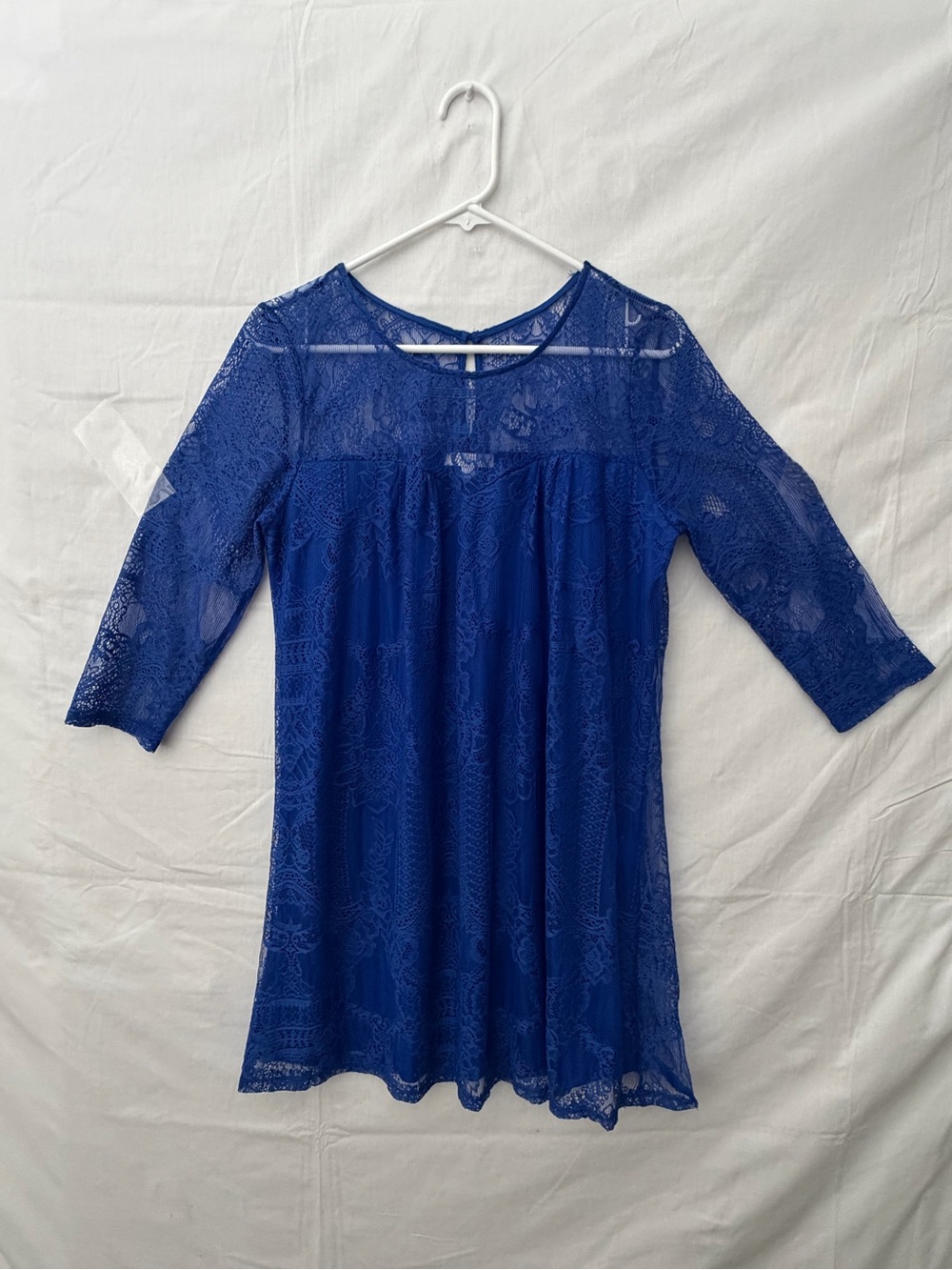 Socialite women’s Size L Electric Blue Lace Swing Dress 3/4 Sleeve- NWOT(A715)